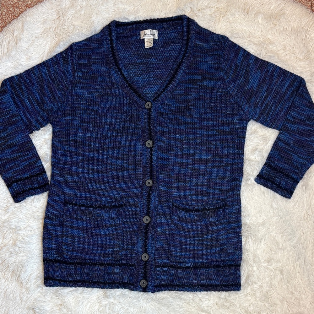 Joau Bass Hand-knit Blue Marbled Acrylic Wool Cardigan Sweater Size Large